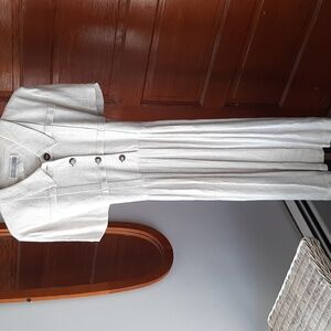 Vintage Jessica Howard Tie-Waist Linen Button-Front Pleated Dress